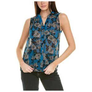 CAbi #4180 Engrave Teal Blue Floral Sleeveless Blouse ** SZ M